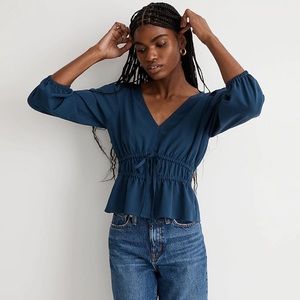 NWT! Madewell - Size M - Seersucker V-Neck Peplum Top